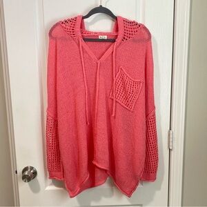 POL Oversized‎ Crochet Open Knit Hooded Sweater